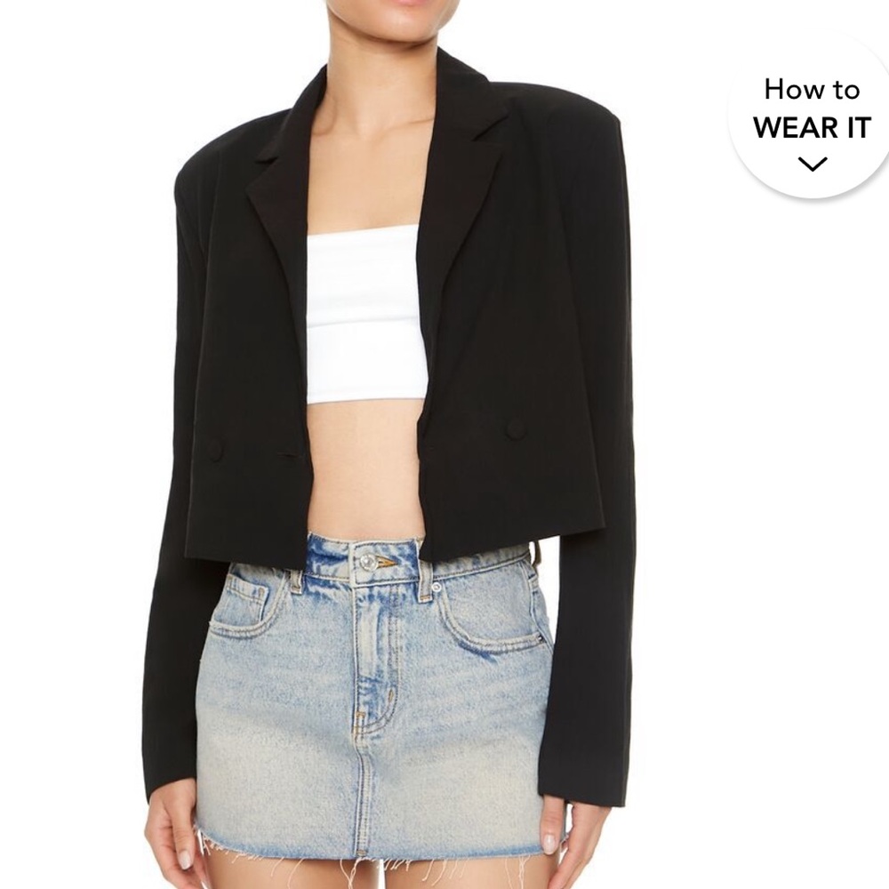 Cropped Double Breasted Black Blazer